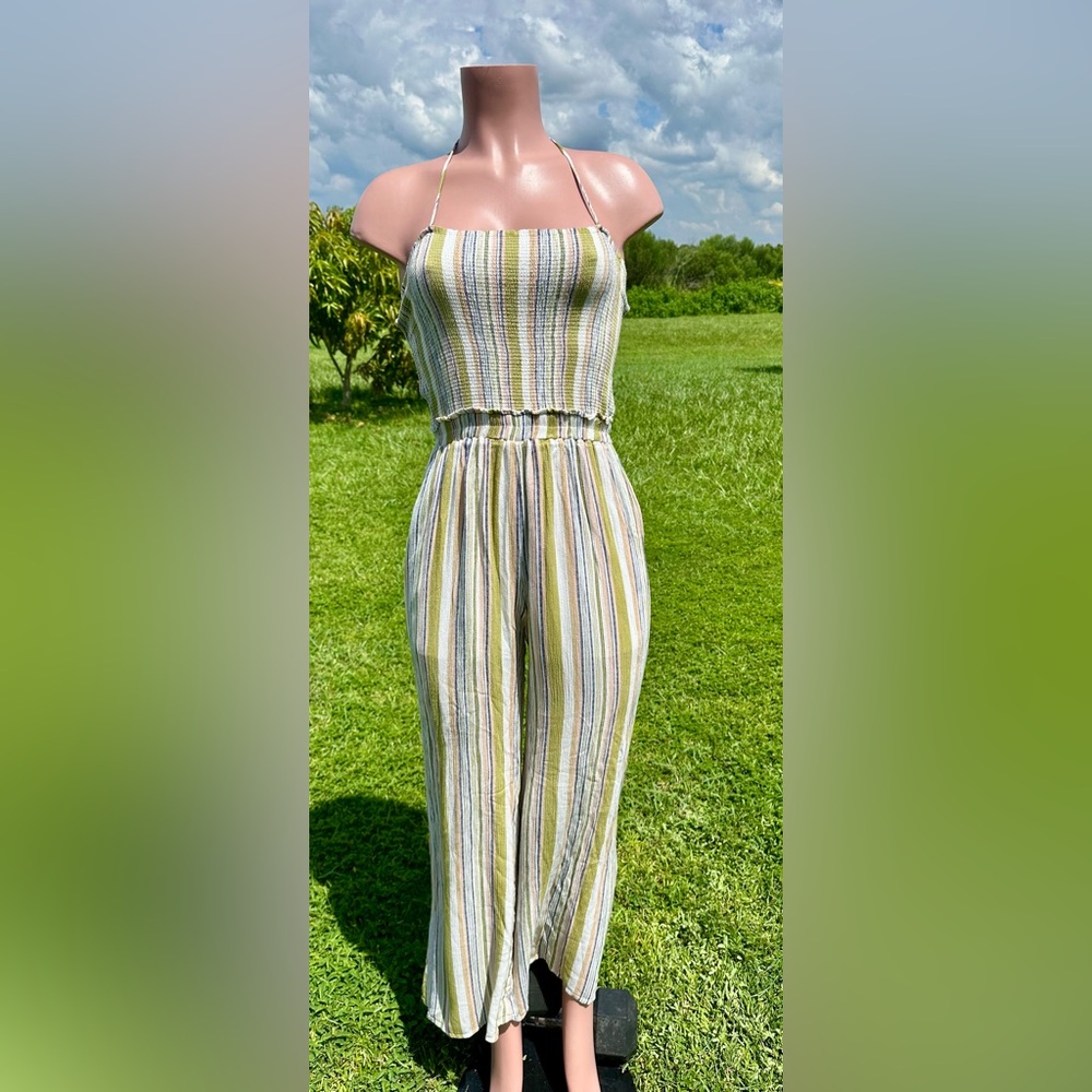 Women's Striped Halter Jumpsuit Romper Size M Boho
